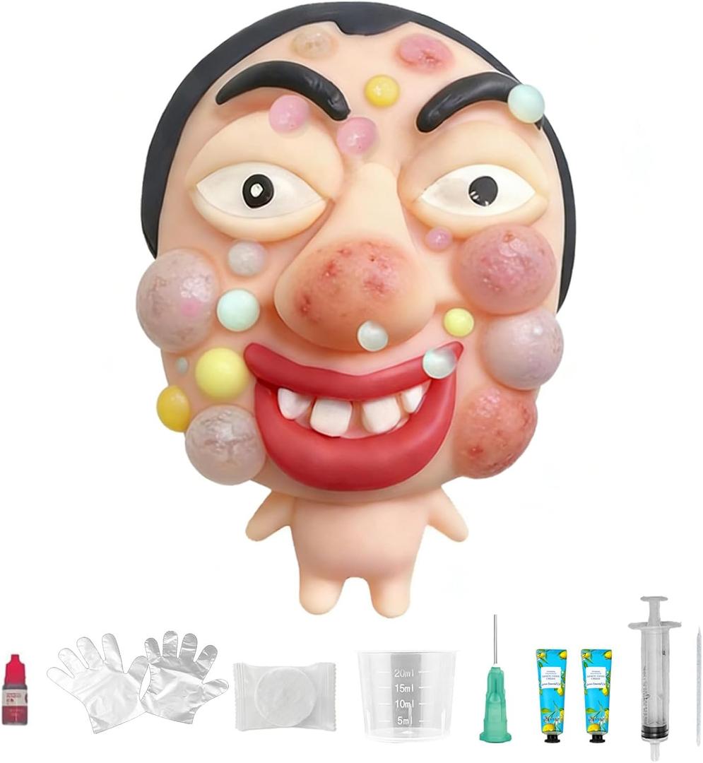 Pimple Popping Toy Squishy Toys Stress Relief Squeeze Toy  Large Reusable Silicone Pimple Popper Fidget Toy Set Soft Sensory Toy for Adults ASMR Satisfying Play Includes 2 Filling Creams (ChompFace)