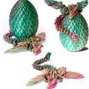 3D Printed Flying Dragon in Egg - Dino Egg with 9" Winged Dragon Inside, Colorful Fidget Toy, Birthday Gift, Flexible Desk Pet Figure, Mystery Dinosaur Eggs (Green Fuchsia Gold)