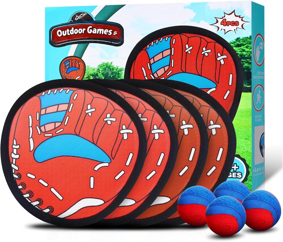 SNFAJOHE Toss and Catch Ball Game Outdoor Toys for Kids Baseball Pool Yard Outside Game Toys for Boys and Girls, Toddler Baseball Training Glove with 4 Paddles and 4 Balls