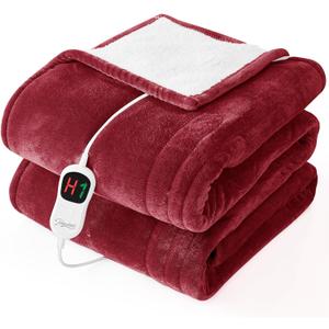 Homemate Electric Heated Blanket Twin - 62"x84" Heating Bed Blankets Throw with 10 Heating Levels 8 Hours Auto Off Fast Heating Over-Heated Protection Ultra Soft Warm Flannel ETL Certified Red (07-Wine Red)