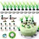 WinnerWhy 35 Pcs Mallard Duck Cake Decorations Duck Hunting Cake Topper Figures Decorations Seaweed Lotus Leaf Hunting Birthday Party Supplies for Birthday Celebration Photo Props