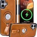 Butaiga for iPhone 16 Plus Leather Case with Stand, Anti-Slip Grip Ring, Fits for MagSafe (Brown, iPhone 16 Plus)