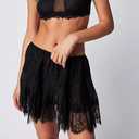 Women Y2k Lace Mini Skirt Fairy Mesh Floral Mid Low Rise Ruffle Half Slip Skirt Layered Flowy Short Skirt Streetwear (Black, S)