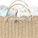 HBlife Large Baby Diaper Caddy, Paper Rope Storage Baskets Nursery Bin with Removable Divider, Portable Car Organizer for Diapers, Baby Shower Gifts, Newborn Essentials Must Haves (Beige)