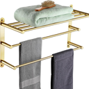 KOKOSIRI 3 Tier Bath Towel Rack 24 Inch Wall Mounted Rack with Towel Bars Towel Shelf with Single Towel Bar Bathroom Ladder Brushed Gold B5003BG