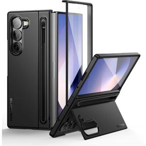 SURITCH for Samsung Galaxy Z Fold 6 Case with Kickstand and S Pen Holder [S Pen NOT Included], Phone Case for Z Fold 6 2024 -Black