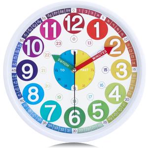 Lafocuse 12 Inch 3D Numbers Silent Kids Wall Clock, Learn to Tell Time Clock for Kids, Rainbow Learning Wall Clock for Kids' Room School Classroom Playroom