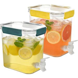 2 Pack Plastic Beverage Dispenser with Spigot Clear Kitchen Fridge Drink Dispenser for Summer Iced Tea Parties Lemonade Juice Tea Beer Cold Water Lemonade Party Supplies