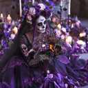 Alupssuc 2 Bundles 22 Heads Large Artificial Halloween Flowers, Fake Flower Arrangement with Spider&Eyeball Decoration, Faux Floral Bouquet for Home Party Decor in Table Centerpieces, Purple&Black