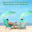 Huwena 2 Pack Beach Chairs with Umbrella for Adults, Low Folding Chair Set, Adjustable Detachable Umbrella, Lightweight Portable with Cup Holder & Carry Bag, for Beach Camping Travel(Green)