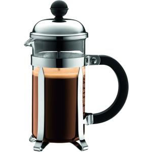 Bodum 12oz Chambord French Press Coffee Maker, High-Heat Borosilicate Glass, Polished Stainless Steel Made in Portugal