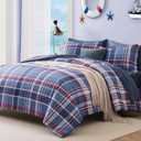 AMBERSPACE Plaid Full Size Comforter Set Navy Red, Bedding Set 7 Pieces for Boys Girls Teen, Lightweight Bed in a Bag for Dorm with Sheets, Pillowcases & Shams