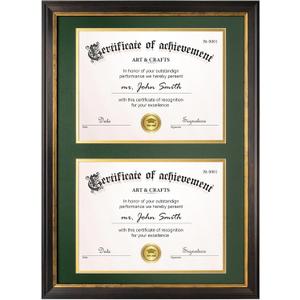 Yaetm Double Diploma Frame 14x20 with Mat for Two 8.5x11 Certificates/Degrees, Shatter-Resistant Real Glass, Acid-Free Green and Gold Mats, Dark Brown with Gold Rim Dual Diploma Frame for Graduation