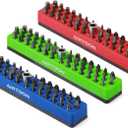 AIRTOON 3PCS 1/4" Magnetic Hex Bit Holder, 43 Holes Bit Storage with Strong Magnetic Base, Magnetic Screwdriver Bit Organizer, Red, Blue and Green