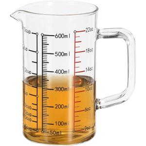 PATIKIL Glass Measuring Cup with Handle, 600ml Glass Liquid Beaker Liquid Measure Cup with V-shaped Spout and Scales for Kitchen Restaurant, Clear