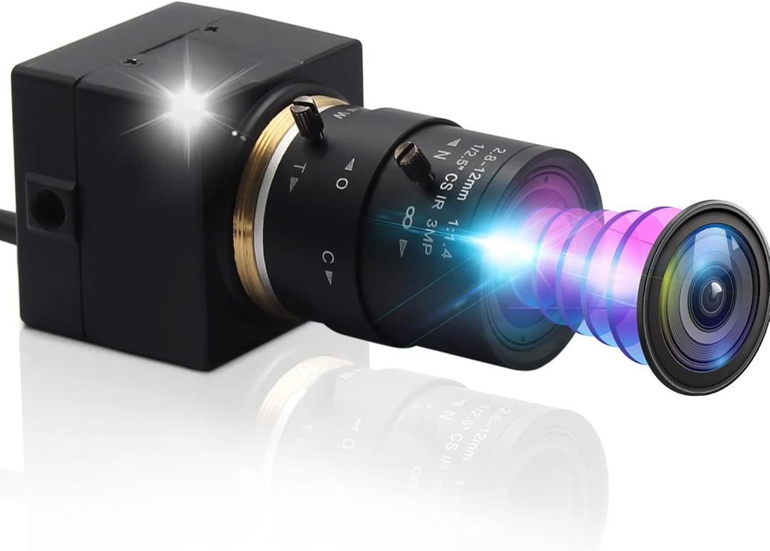 1080P USB Webcam, 2.8-12mm Varifocal Manual Lens, 2MP USB2.0 Web Camera, Low Illumination 0.01Lux, H.264 High Definition IMX323 Industrial Camera