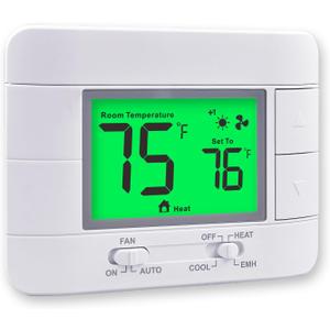 Garystat Non-Programmable Heat Pump Thermostat for House 2 Heat/1 Cool, with Temperature & Humidity Monitor and Large Green LCD