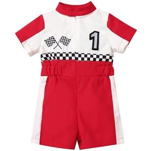 IBTOM CASTLE Baby Race Car Driver Outfit Boys Girls 1st 2nd Birthday Cake Smash Photoshoot Clothes Short Sleeve Racer Romper 9-12 Months