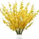 Nubry 12pcs Artificial Orchids Flowers Fake Silk Dancing Lady Orchid Faux Long Stem Flowers in Bulk for Home Wedding Office Party Festive Indoor Outdoor Decoration (Yellow)