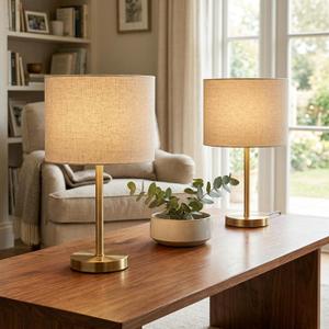 16.5" Gold Table Lamps Set of 2 with Linen Shades, Modern Bedside Lamps for Living Room, Bedroom, Nightstand, Buffet and Entryway(Bulb NOT Included)