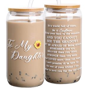 Gifts for Daughter Mothers Day Birthday Christmas gifts for Daughter from Mother Father Gift for her Coffee Glass Cup Mug Jar 16 Oz