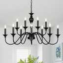 LIGHTDAMY Black Farmhouse Chandeliers for Dining Room Light Fixtures Over Table, 12 Light Industrial Candle Hanging Chandeliers for Living Room Kitchen Island Foyer Staircase, 12 Lights D37"