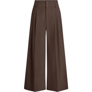 PRETTYGARDEN Womens Spring Wide Leg Palazzo Pants 2026 Trendy Loose Button High Waist Pleated Work Business Casual Trousers (X-Large, Brown)