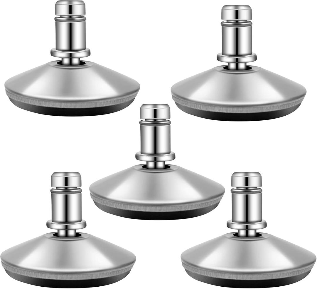 Bell Glides Replacement Office Chair Swivel Caster Wheels to Fixed Stationary CastorsAdjustable Castor Low Profile Stool with Separate Self Adhesive Felt Pads Black 5pcs Silver