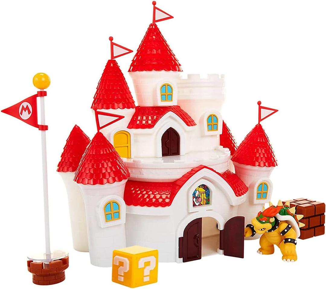 Super Mario Mushroom Kingdom Castle Playset with Exclusive 2.5 Bowser Figure (White)