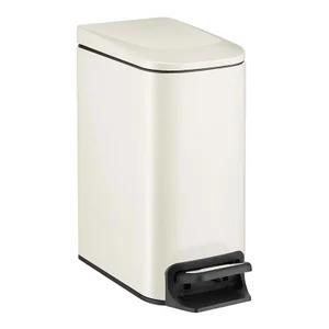 Small Trash Can with Soft-Close Lid and Pedal, 6L Stainless Steel Bathroom Garbage Bin with Removable Inner Bucket, Milky White