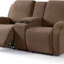 VANSOFY Recliner Loveseat Cover with Middle Console Stretch Reclining Sofa Slipcover for 2 Seat Jacquard Reclining Couch Sofa Covers Furniture Protector with Elastic Straps Bottom (Coffee)