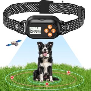 GPS Dog Collar Fence System  Wireless Electric Dog Fence with Adjustable Warning Modes, Rechargeable & Waterproof Receiver, Radius 25-999 Yards, Ideal for Outdoor Use (Black)