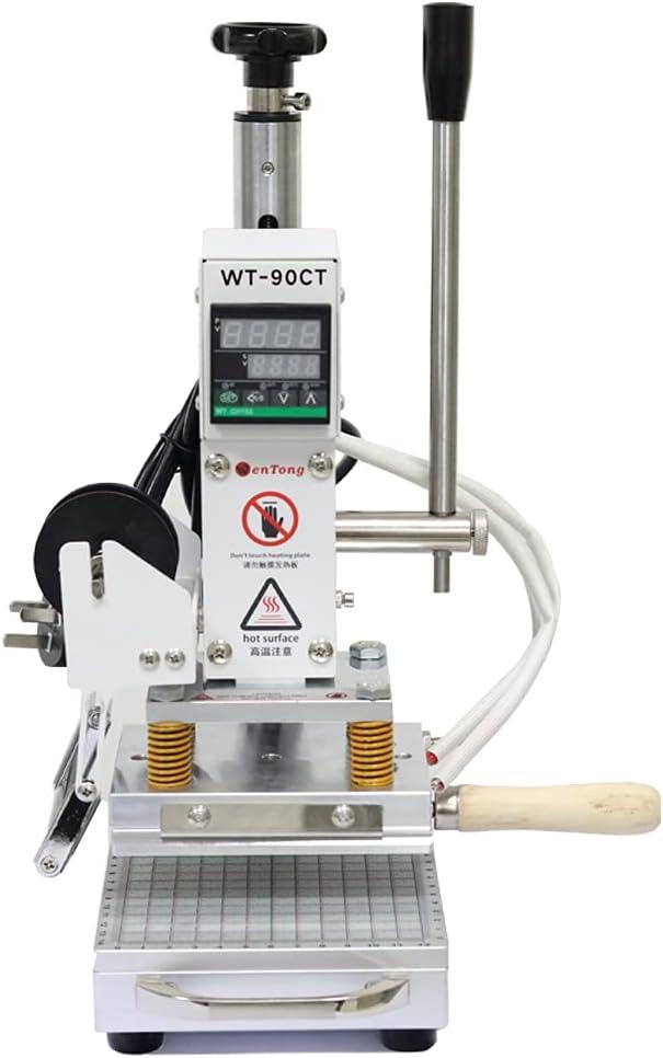 110V Hot Foil Stamping Machine 10x13cm with T-Slot & Movable Table for PVC Wood PU Leather Logo Embossing Bronzing