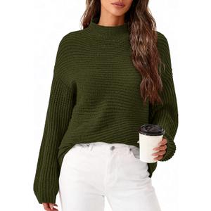 PRETTYGARDEN Womens Sweaters Fall Fashion 2025 Oversized Long Sleeve Mock Neck Chunky Knit Pullover Tops Winter Clothes (X-Large, Army Green)