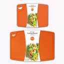 Thick Cutting Boards for Kitchen Silicone Chopping Board Set of 2 Mid 12.6'' x 9.1,Mini 9.1x7.1 Non-slip Deep Drip Juice Groove Easy Grip Handle,Dishwasher Safe-Orange, 2 Pack