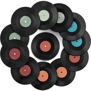 Facmogu 12PCS 7 Inch Fake Blank Vinyl Records, Vintage Vinyl Decorative Records for Wall Art Aesthetic, Plastic Plain Records for Home, Cafe Decor, Fake Blank Records Custom for Wedding, Music Party (Multi - 01)