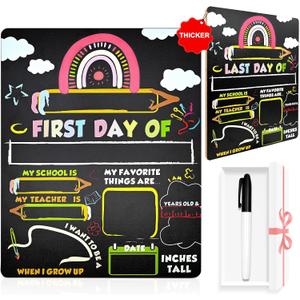 First and Last Day of School Sign Board, 14x11Double-Sided & Reusable Back to School Chalkboard Prek Signs Kindergarten 1st with Markers for Preschool Drycare Erase
