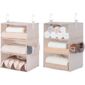 StorageWorks 6-Shelf Jumbo Closet Organizers, Two 3-Shelf Separable Hanging Shelves for Closet, 13" D x 15" W x 48 "H,Mixing of Beige, White & Ivory