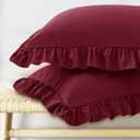 KKJIAF Ruffle Pillow Cases Queen Size Set of 2, Ruffled Pillow Covers with Envelope Closure, Wrinkle Resistant Ruffled Pillow Shams 20" x 30", Burgundy
