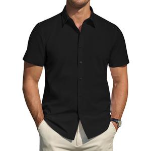 J.VER Men's Short Sleeve Dress Shirts Stretch Stain Shield Casual Button Down Shirts Solid Formal Shirt (XX-Large, Black)