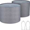Ruiever Drum Lampshades Set of 2, Natural Linen Lampshade 13" x 13" x 10" High, Easy Assembly Replacement Fabric Lampshades for Table Lamps Floor Lamps, Gary Color, Half and Spider Fitter Included