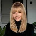 Ombre Light Brown 16inch Human Hair Wigs for Women Shoulder Length Layered Real Hair Wig with Natural Look and Bangs