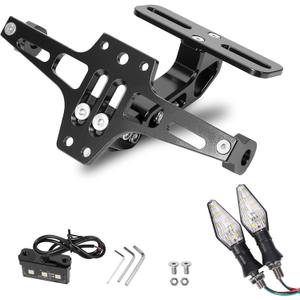 MDPROMCP Universal Adjustable Motorcycle License Plate Holder Motorcycle Fender Eliminator Kit With 2 Turn Signal Lights