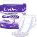 LivDry High Absorbency Pad Insert for Incontinence Briefs and Adult Diapers, Women and Men, Hyper 2000 (20 Count)