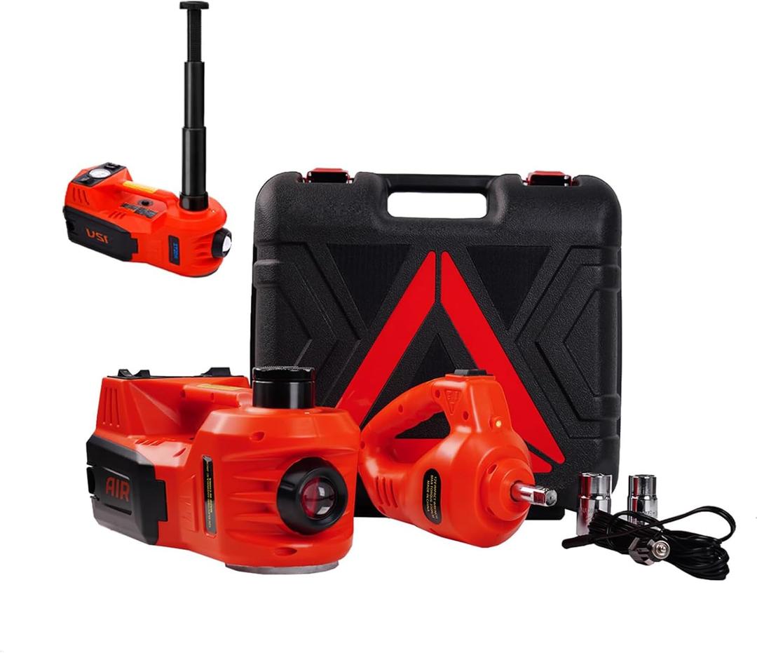ROGTZ Electric Hydraulic Car Jack Kit with Impact Wrench and Tire Inflator Pump, 5 Ton 12V Hydraulic Jack for SUV Sedans Tire Change with LED Light(Red) (Red+Wrench)