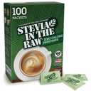 Stevia In The Raw, Plant Based Zero Calorie, No Erythritol, Sugar Substitute, Sugar-Free Sweetener for Coffee, Hot & Cold Drinks, Suitable For Diabetics, Vegan, Gluten-Free, 100Count Packets (1 Pack), Best By: 11/26/27