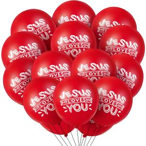 Gejoy Jesus Loves You Balloon 12 Inch Latex Christian Religious Jesus Balloon Party Decor for He Is Risen Party Decor Favor Cross Church Event Birthday Sunday Supplies(Red,60 Pcs)