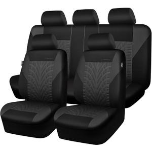 CAR PASS Car Seat Covers Full Sets, Front & Split Rear Bench for Car, 3D Tyre Embossed Automotive Interior Covers, Airbag Compatible, Quick Setup Universal Fit Seat Covers for Car, SUV(Charcoal) (Black and Charcoal)