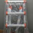 LANBITOU Ladder, A Frame 4 Step Ladder Extension, 14 FT Anti-Slip Multi Position & Storage Folding Ladder, 330 lbs Security Load Telescoping Aluminum Ladders for Stairs Home Indoor Outdoor Roof (Silver)