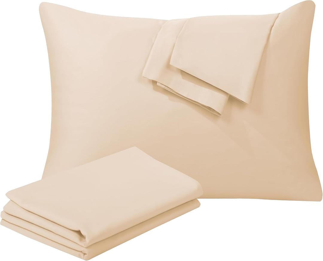 100% Egyptian Cotton Toddler Pillowcases Set of 2, 400 Thread Count Sateen Weave Small Pillow Protectors, Super Soft Breathable Zippered Pillow Covers 13x18 Inches (Beige, Toddler)
